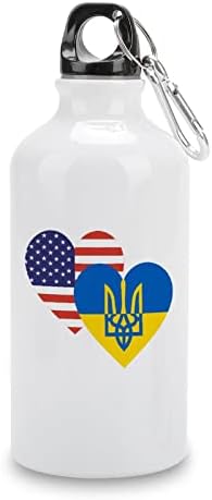 Ukrán USA Szív Zászló Sport Alumínium Palack Hordozható Sport palackokkal együtt Karabiner, valamint Csavar Kupak