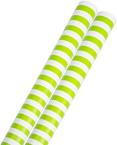 JAM Papír Ajándék Wrap - Csíkos Csomagolópapír - 50 Négyzetméter Ft Összesen - Lime Zöld-Fehér Csíkos - 2 Tekercs/Csomag