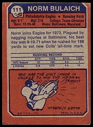 1973 Topps 111 Norm Bulaich Philadelphia Eagles (Foci Kártya) FAIR Sasok kommunikációs szobában