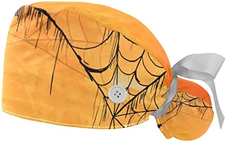 Pókháló a narancs Dolgozó Kap a Gomb & Hajpánt, 2 Csomag Újrafelhasználható Sebészeti Műtét Kalapok Lófarok Tartó, Több Szín