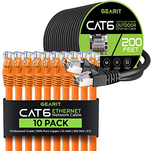 GearIT 10Pack 10ft Cat6 Ethernet Kábel & 200ft Cat6 Kábel