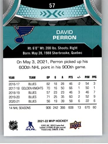 2021-22 Felső szint MVP 57 David Perron St. Louis Blues NHL Jégkorong Trading Card