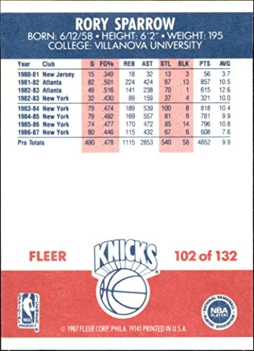 1987 Fleer 102 Rory Veréb New York Knicks (Kosárlabda Kártya) NM/MT Knicks-Villanova