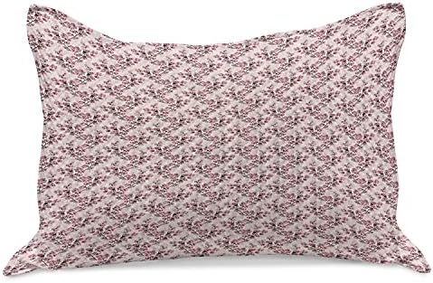 Ambesonne Japán Kötött Paplan Pillowcover, Kézzel Rajzolt Virágzó Sakura Ágak Cseresznyefa Tavaszi Természet, a Standard King Size