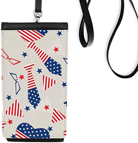 USA Zászló Nyakkendő Üveg Sztár Fesztivál Phone Wallet Pénztárca Lóg Mobil Tok Fekete Zseb