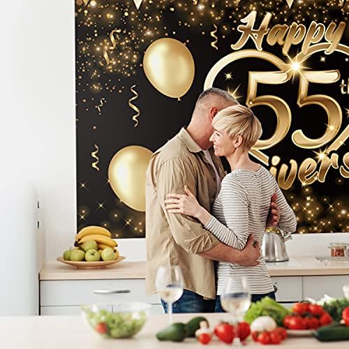 Boldog 55 Évfordulója Hátteret Zászló Dekoráció Fekete-Arany Csillogó Szerelmes Szív Boldog 55 Éves házassági Évforduló Fél a Téma Díszek a