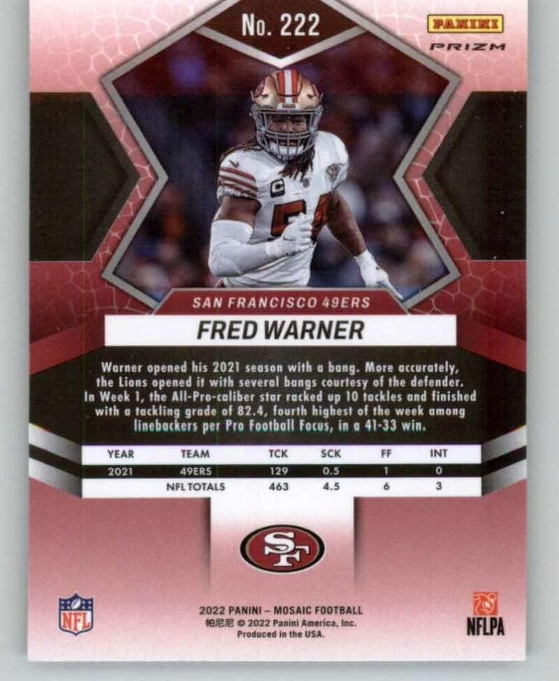 2022 Panini Mozaik Mozaik Zöld 222 Fred Warner San Francisco 49ers NFL Labdarúgó-Trading Card