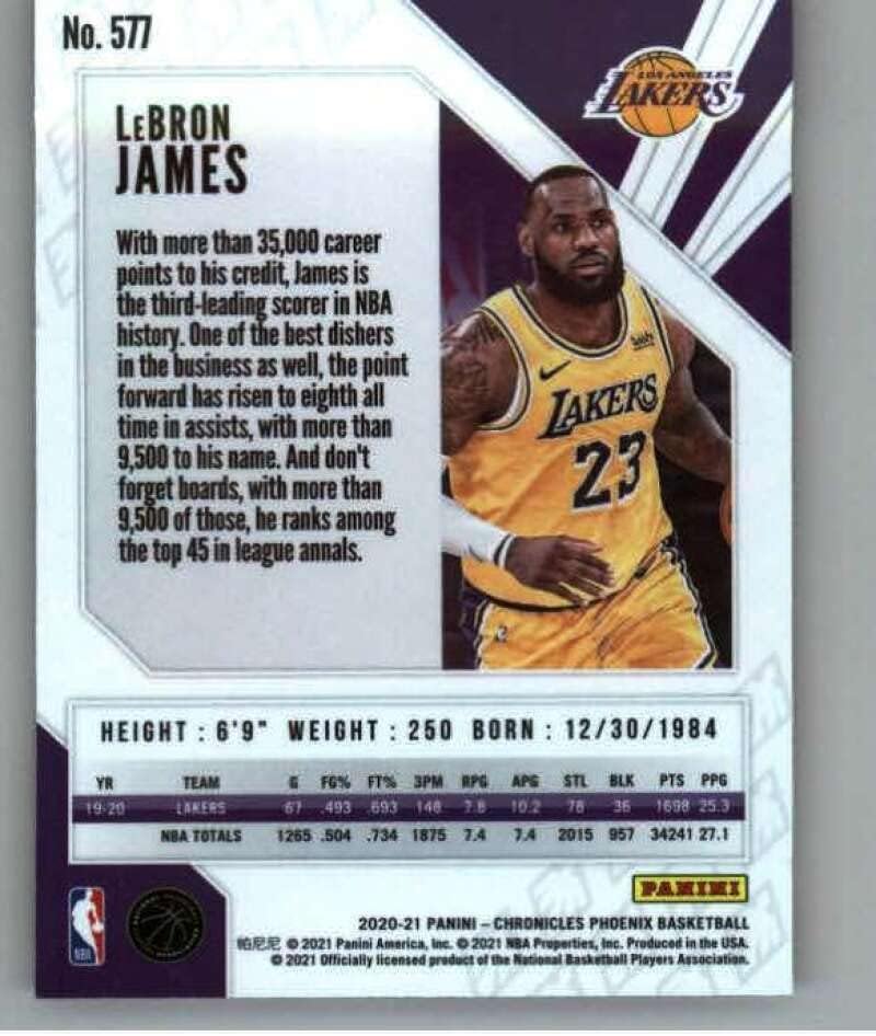 2020-21 Panini Krónikák 577 LeBron James Los Angeles Lakers NBA Kosárlabda Trading Card