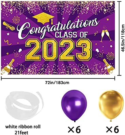 XIMISHOP 13pcs Érettségi Party Dekoráció 2023，Lila Arany Congrats Grad Banner Osztály 2023 Fotó Hátteret Érettségi Party Decor