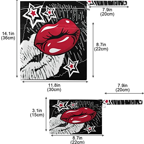 visesunny Piros Pop Art Csók Fekete 2db Pelenka Változó Totál Nedves Táskák Cipzáras Zseb, Mosható, Újrahasználható Tágas, Ruhát,
