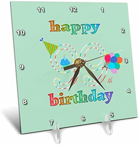 3dRose Boldog 99 Születésnapot, Süti a Gyertyát, Lufi, Kalap. - Desk Órák (dc_352189_1)