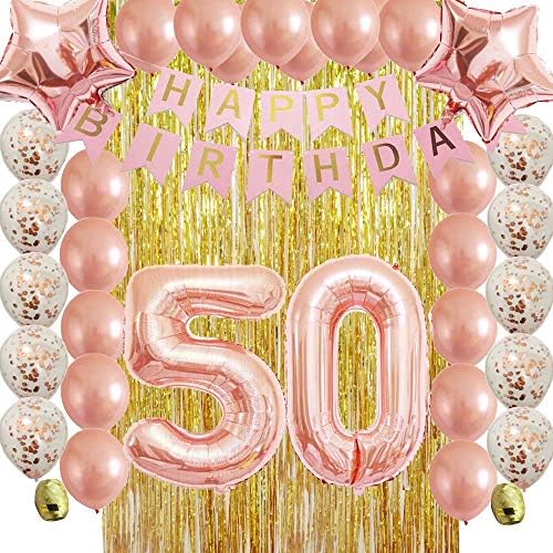 Rose Gold 50 Szülinapi Dekoráció, Party Kellékek Kit a Nők,Férfiak,Felnőtt-Arany Metál Fólia Függöny-Konfetti Latex Lufi, mint a Photo