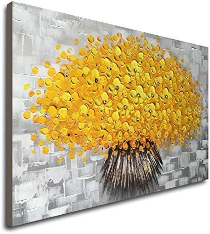 Winpeak Művészet, Kézzel Festett, Modern Mintás Sárga Virág, olajfestmény, Vászon Absztrakt Virágos Artwork