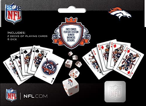Remekművek Játék Nap - NFL Denver Broncos 2 Csomag Kártya & Dice Pack - Hivatalosan Engedélyezett Meghatározott Felnőttek számára, illetve