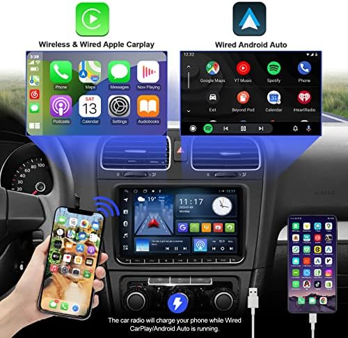 Android 10 Dupla Din autórádió a Volkswagen/SEAT/Skoda, 9 Hüvelykes Érintőképernyő Rádió, Beépített, Vezeték nélküli Carplay/Android