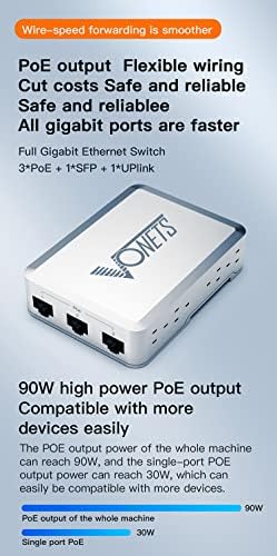 Vonets VSP510 | 5-Port Fém Ipari Gigabit PoE Switch | 1 Gigabit SFP | Plug & Play | Ethernet RJ45 Elosztó | Home Hálózati