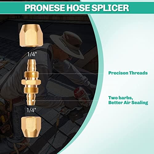 Pronese 4 Csomag Soild Réz HPT Levegő Újrafelhasználható Tömlő Splicer Javító Készlet,Levegő Tömlő Felszerelése 1/4-Inch ID Tömlő