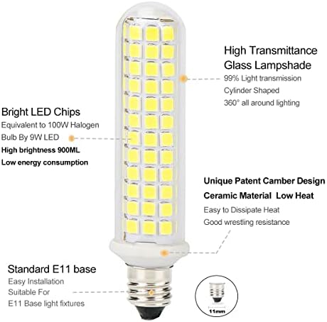 SZHZS E11 LED Szabályozható Izzó 9W, 100W Egyenértékű Halogén Izzók Cseréje, Napfény, Fehér 6000K, E11 Mini Gyertyatartó Bázis Kukorica Izzók