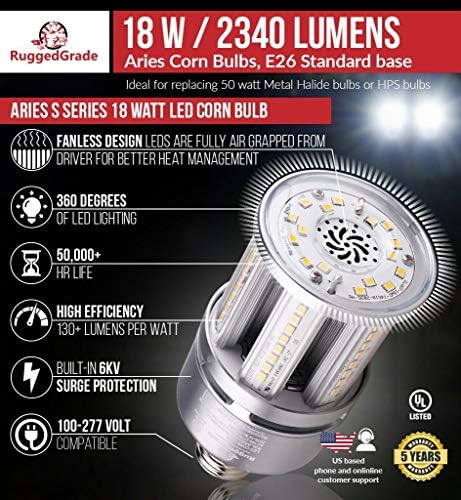 18 Wattos LED Kukorica Izzó - 2340 Lumen - Kos S-Sorozatú LED Kukorica Izzó - Standard E26 Bázis - 5000K Fehér - Csere 70 watt HID/HPS/fémhalogén