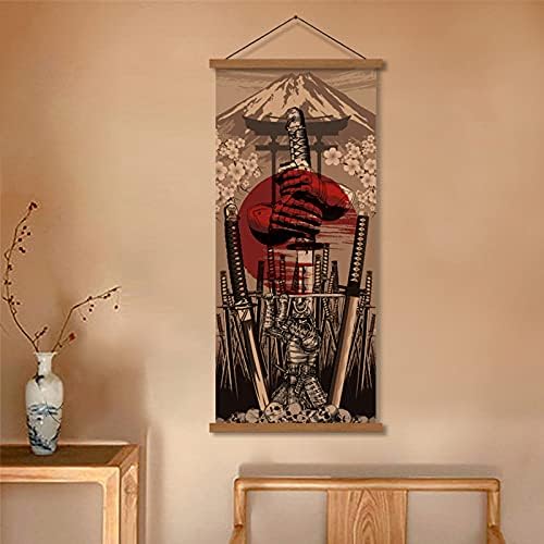 Japán Wall Art Páncél Szamuráj Kard, Poszter Nyomtatás, Vászon Csontváz Oriental Art Dekoráció Fa Keretes, Hogy Lóg 16X35