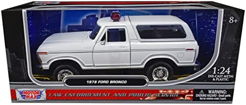 1978 Bronco Rendőrségi Autó Jelöletlen Fehér rendvédelmi, illetve Közszolgálati Sorozat 1/24 Fröccsöntött Modell Autó Motormax 76983