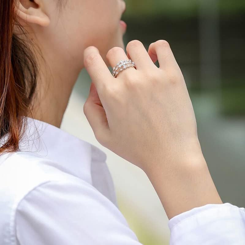 2023 Női Gyémánt Áttört Gyűrű Cirkon Eljegyzési Gyűrűt Szia Alacsony Gyűrű Lánya (Ezüst, 9)