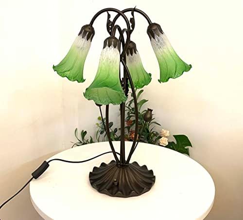 Bieye L10857 Lily Virág Fújt Üveg Akcentussal asztali Lámpa Nappali Hálószoba Dekoráció (4-Fény, Zöld)