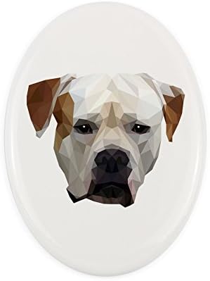 Amerikai Bulldog, Sírkő Kerámia Plakett egy Kép egy Kutyát, Geometriai