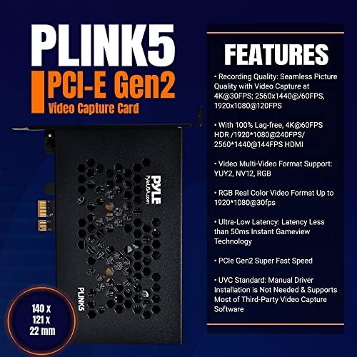 PyleUsa HDMI Video Capture Card - PCI-E Gen2 4K-HDMI-USB-Audio-Video Felvétel, PC-n, mind a Belső, Ultra Alacsony Késleltetésű, Nulla Lag, Rekord