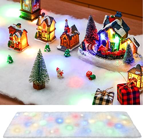Karácsonyi Hó asztali Futó Hamis Hó Takaró Roll Hamis Hó Dekoráció, 2 Db LED-es Lámpák Hamis Hó Kézműves Mesterséges Hó Asztal