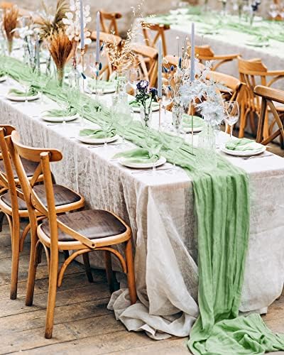 Maliton 8 Pack 13.3 Ft Zsálya Zöld Cheesecloth asztali Futó, 20x160 Hüvelyk Hosszú Asztal Futó Zöld Bohém Esküvői Dekoráció, Baba Zuhany