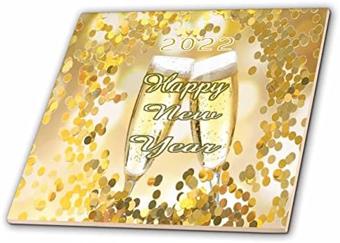 3dRose Kép Arany Ragyog Körül Pezsgős pohár Boldog Új évet - Csempe (ct_350854_1)