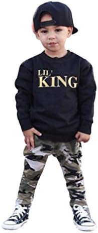 Fineser 2DB Kisgyermek Kisfiú LIL King Long Sleeve T-Shirt Maximum+Terepszínű Nadrág Ruhák Készlet