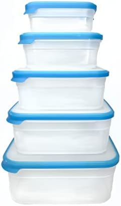 HELSIM Kék 10 Darab Konténer Szett Fedél a Tároló, Ebéd, valamint Vacsora Előkészítő, Mosogató & Mikrohullámú sütőben