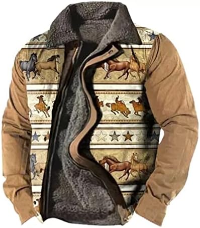 Tzsaixeh Férfi Western Azték Kabát,Etnikai Nyomtatás Grafikai Kabát Slim Alkalmi Zip-Up Kabát, Hosszú Ujjú (Szín : 6, Méret : X-Large)