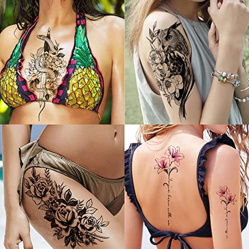 Yezunir 66 Lap 3D Bagoly Tigris Virág Ideiglenes Tetoválás A Nők, Lányok Kar Ujja Comb, Nagy Koponya Lotus Kígyó pünkösdi Rózsa
