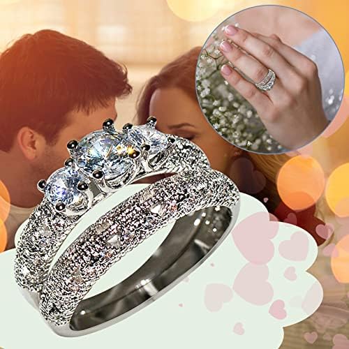 mmknlrm Divat Női Esküvői Gyémánt Gyűrű Javaslat Eljegyzési Gyűrű CouplesRing Gyanta Gyűrűk (Ezüst 2, 10)