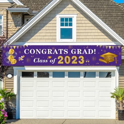 2023 Ballagás Dekoráció Congrats Grad Osztály 2023 Banner - Lila, Arany Érettségi Udvaron Jel Háttérben Lógó Díszek Beltéri Kültéri 2023