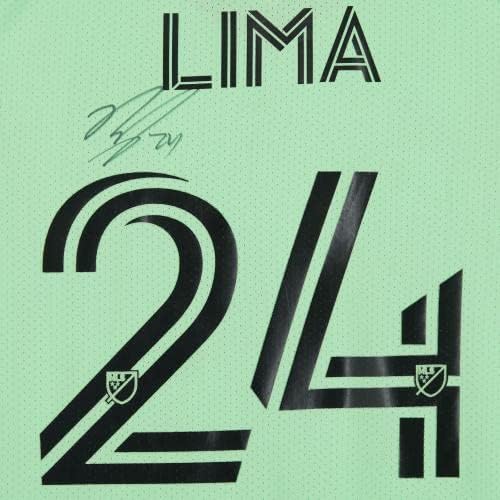 Keretes Nick Lima Austin FC Dedikált Match-Használt 24 Menta Jersey a 2022 MLS-Szezon - es Méret M - Dedikált Foci Mezek