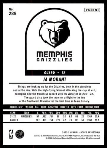 2022-23 Karika 289 Ja Morant Memphis Grizzlies NBA Kosárlabda Trading Card