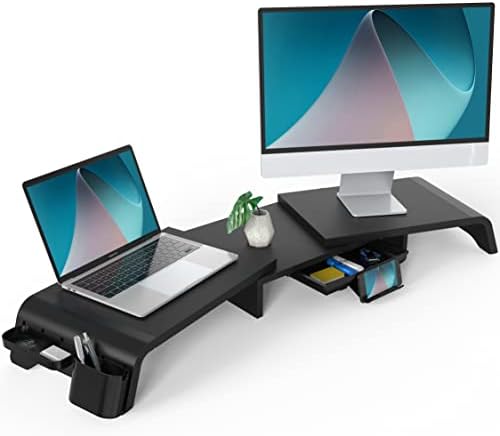 Fenge Dual Monitor Állvány, Állítható Hosszúságú, Szög, Szervező Cserélhető Slot Fiókban Tablet, Telefon Tartó, Számítógép-Monitor