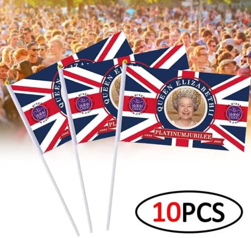 10db Queens Jubileumi 2022 Dekoráció - Union Jack Zászlók Platinum Jubileumi Banner, Plakát, Mini Kézi Brit Zászló Rúd Bunting a Queen Elizabeth