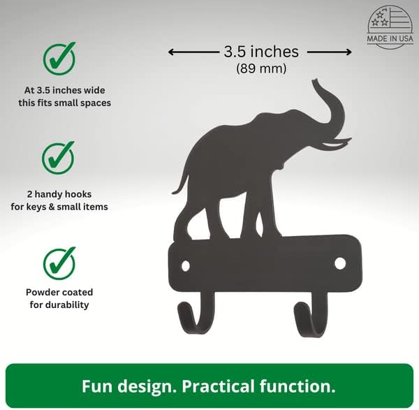 A Fém Házaló Miniatűr Elefánt - Kulcs-tartó Fal - Extra Kicsi 3.5 inch Széles - Made in USA