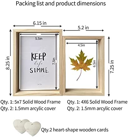MKUN Készlet 2 Tömör fa képkeret a szerelmes szív kártya, kétoldalas úszó kijelző keretek avarféleség gyűjtemény 4X6,5X7 (Természetes)