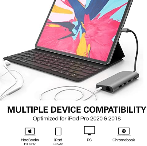 Hiperhajtómű Laptop Állvány USB-C-Hub, 7in1 Dokkoló Állomás: HDMI 4K30Hz, USB-C 100W Tápellátás USB-C 5Gbps, MicroSD/SD, 2 x USB-EGY