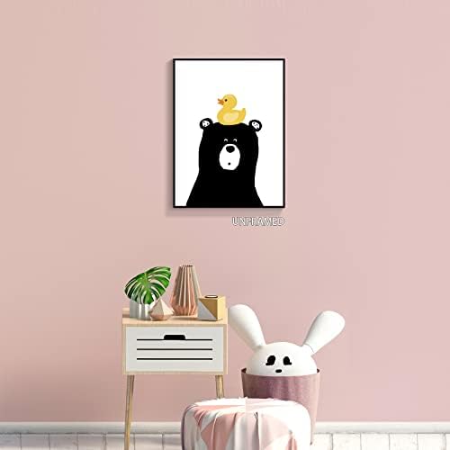 Vicces Állati Fekete Medve Ducky Fürdőszoba Vászon Wall Art Modern Aranyos Gumi Kacsa Szoba Esztétikai Plakátok Trendi Baba Gyerek