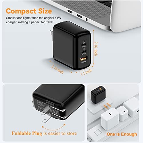 USB-C Töltő, Pofesun 65W 3 Port Összecsukható USB-C Fali Töltő,PD 3.0 GaN Gyorsan Fal Felelős Power Adapter MacBook Pro Air,iPad Pro Air,iPhone