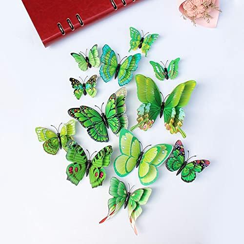 12 db Zöld 3D Aranyos 2 Réteg Pillangós Fali Dekor, Fali Matrica, Gyönyörű Pillangó a Gyerek Szoba Fali Matricák lakberendezési Aktív