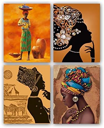 Afro-Amerikai Etnikai Ősi Fekete Nő Wall Art Festmények sor 4 ( 8x10Vászon Kép) A Hivatal Nappali, Folyosó, Konyha Fürdőszoba,