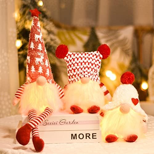GOGOCAT Karácsonyi Gnome Dekor LED Lámpa - 1 Csomag/17 Centis, Hosszú Lábak Plüss Gnómok Manó Baba,gnome Karácsonyi Díszek(piros)